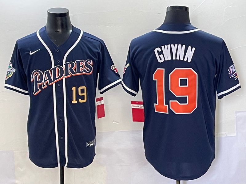 Men 2025 San Diego Padres 19 Gwynn Blue Throwback Game Nike MLB Jersey style 63